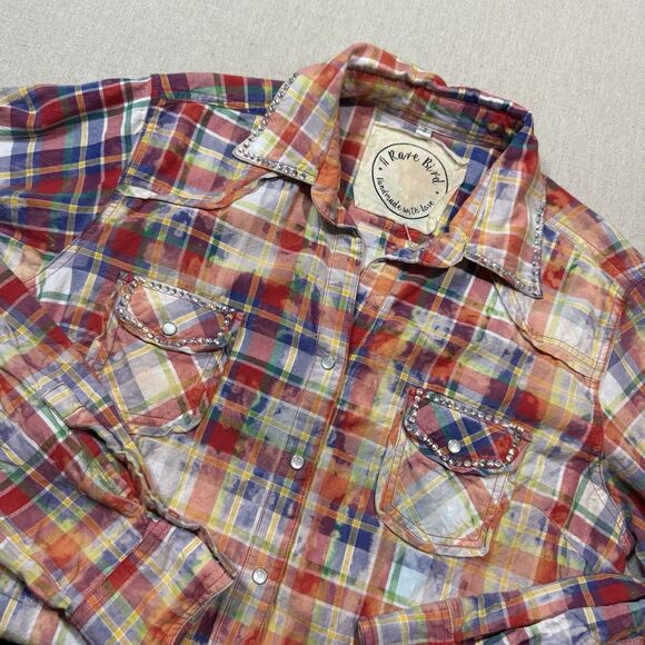 A Rare Bird Pearl Snap Plaid Shirt Dress Sz Small Rhinestone Embellished Button - Picture 1 of 6